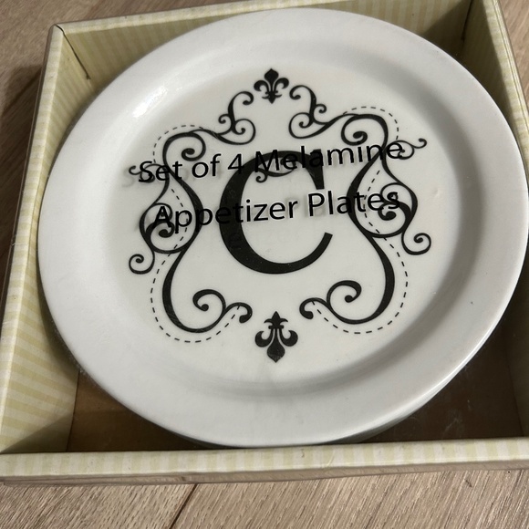 Set of 4 Melamine Appetizer Plates White w/ Initial “C” NEW - Picture 1 of 3